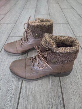White Mountain Savada Boots Sweater Knit Lace-Up Ankle Brown Women's Size 7.5
